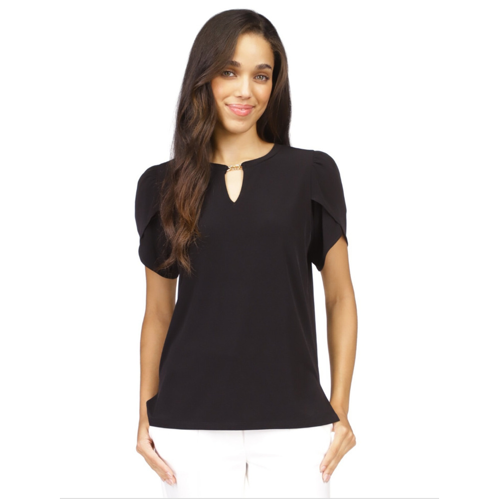Michael Michael Kors Women Chain Neck Keyhole Top Black Petite Size PXS